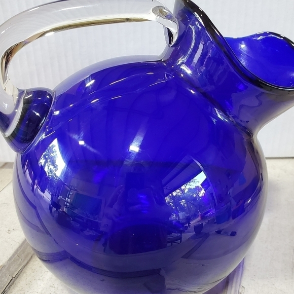 Vintage Cambridge Glass USA Cobalt Blue Handblown Large Ball Jug pitcher - Picture 9 of 14